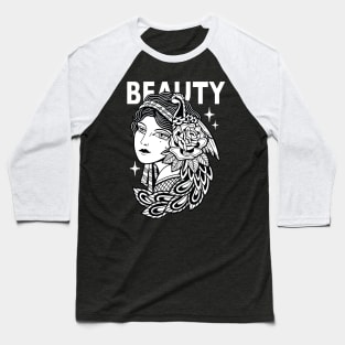 Girl Beauty Traditional Vintage Tattoo Baseball T-Shirt